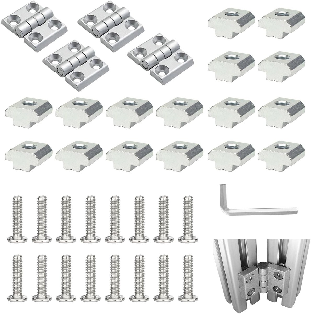 Set van 4 M4 Scharnieren voor Aluminium Profiel met 8mm Groef - Compleet met Schroeven voor Lichtgewicht DIY Deuren en Accessoires, 3mm Dikte