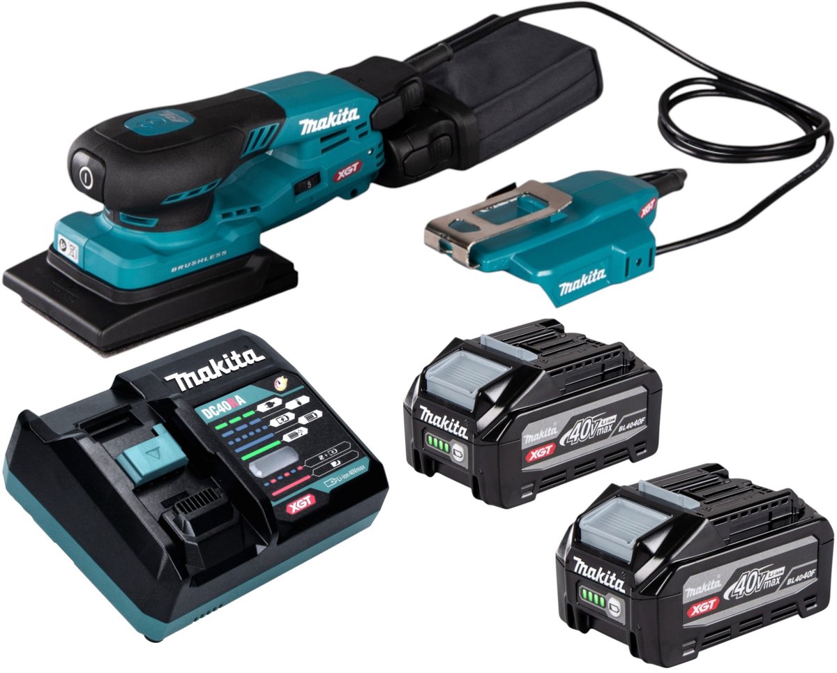 Makita BO 005 CGU201 accu-excentrische schuurmachine 40 V max. 80 x 130 mm 3,0 mm slaglengte borstelloos + 2x accu 4,0 Ah + oplader