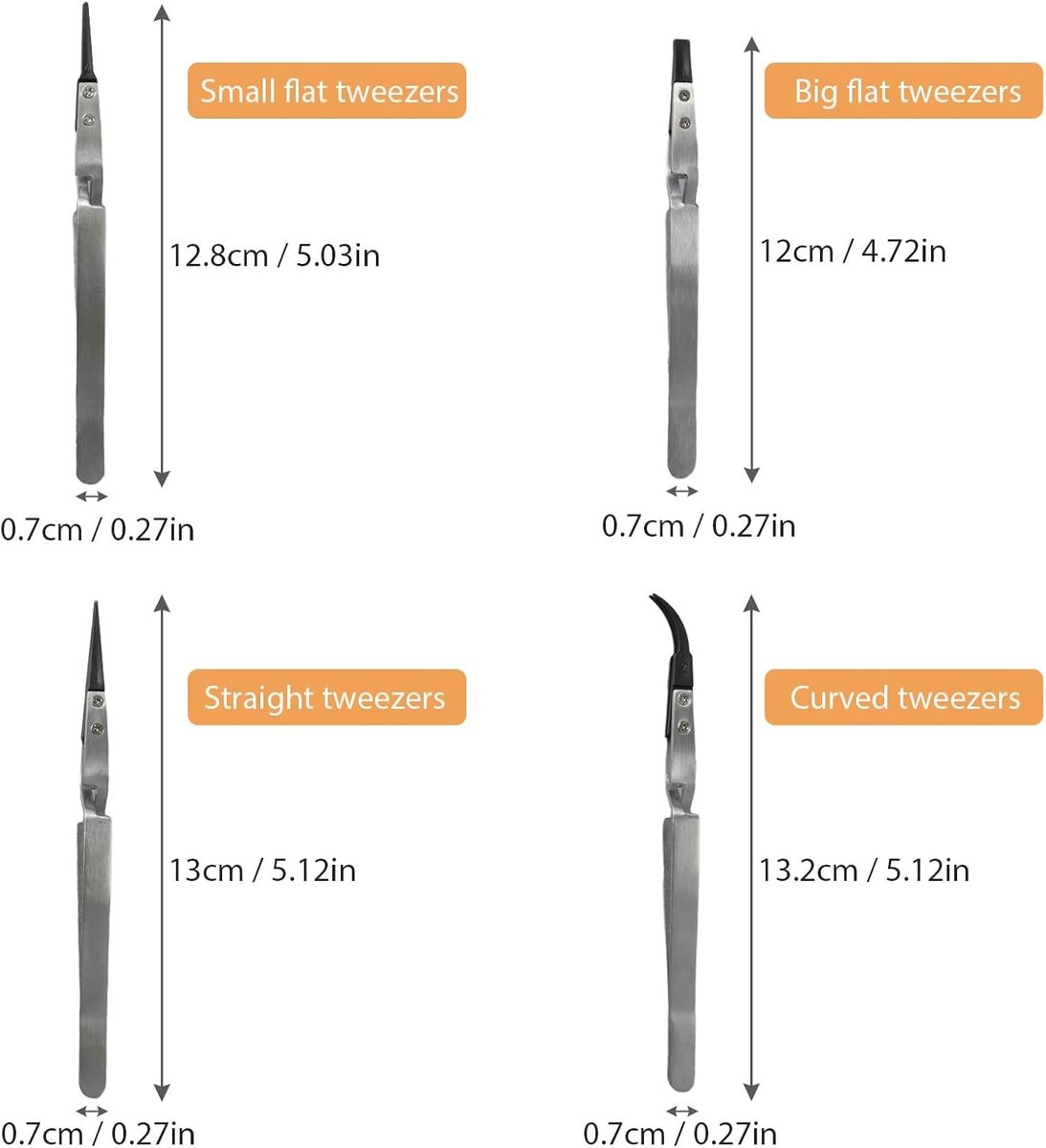 Precisie pincetten set van 4 stuks, roestvrij staal, anti-statische kunststof tips, ideaal voor elektronica, horlogemakers en laboratoriumwerk