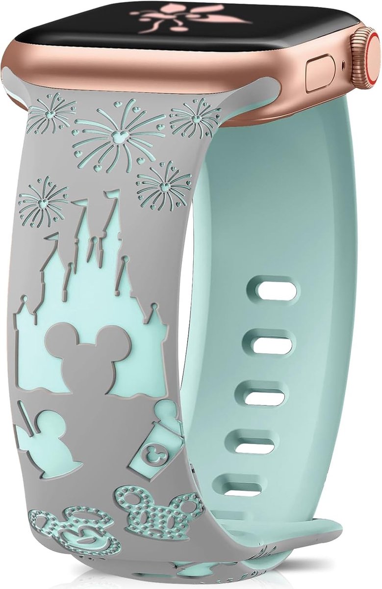 Schattige siliconen armband voor Apple Watch, geschikt voor 38 mm tot 49 mm, met cartoon ontwerp en gravure voor meisjes en dames