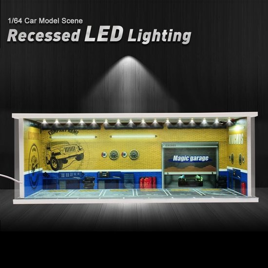 Diorama Garage Display Case voor 1/64 Modelauto's, Miniatuur Parkeerplaats met LED Verlichting, Perfect voor Verzamelobjecten en Cadeaus — afbeelding 2