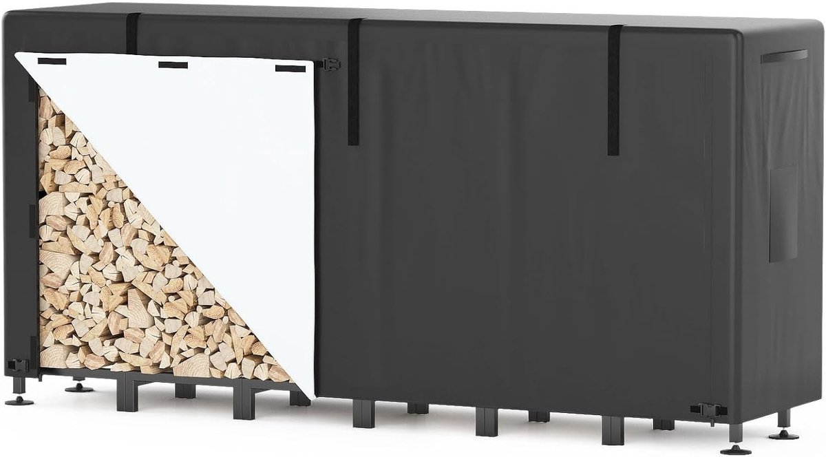 Verstelbare Buiten Houtopslag met Waterdichte Cover - 235 x 25 x 116 cm, Capaciteit 1.2 m³, Ideaal voor Tuin en Kachel