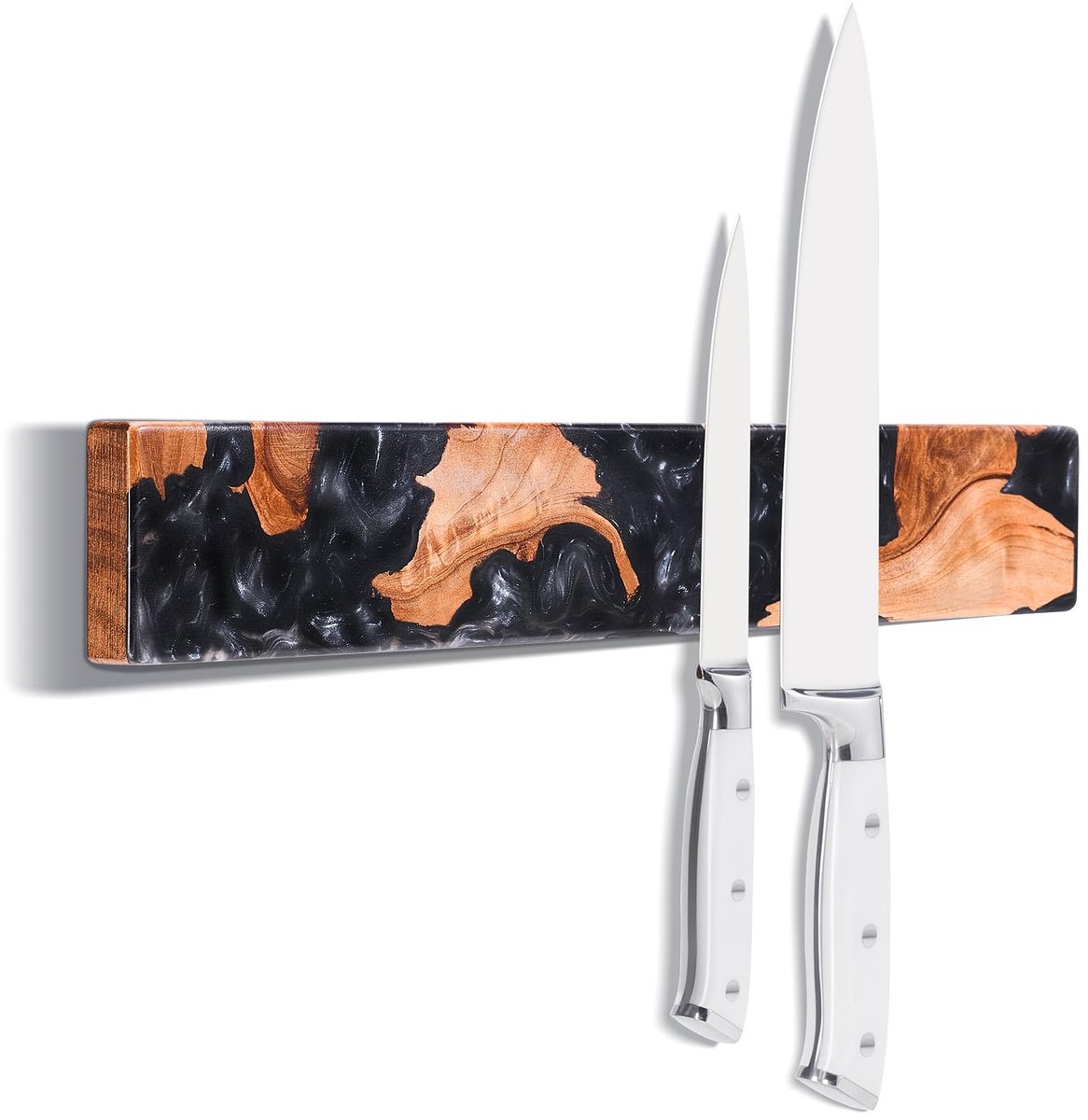 Elzusha - Magnetische Messinghouder 40 cm van Acaciahout met Zwarte Hars Coating