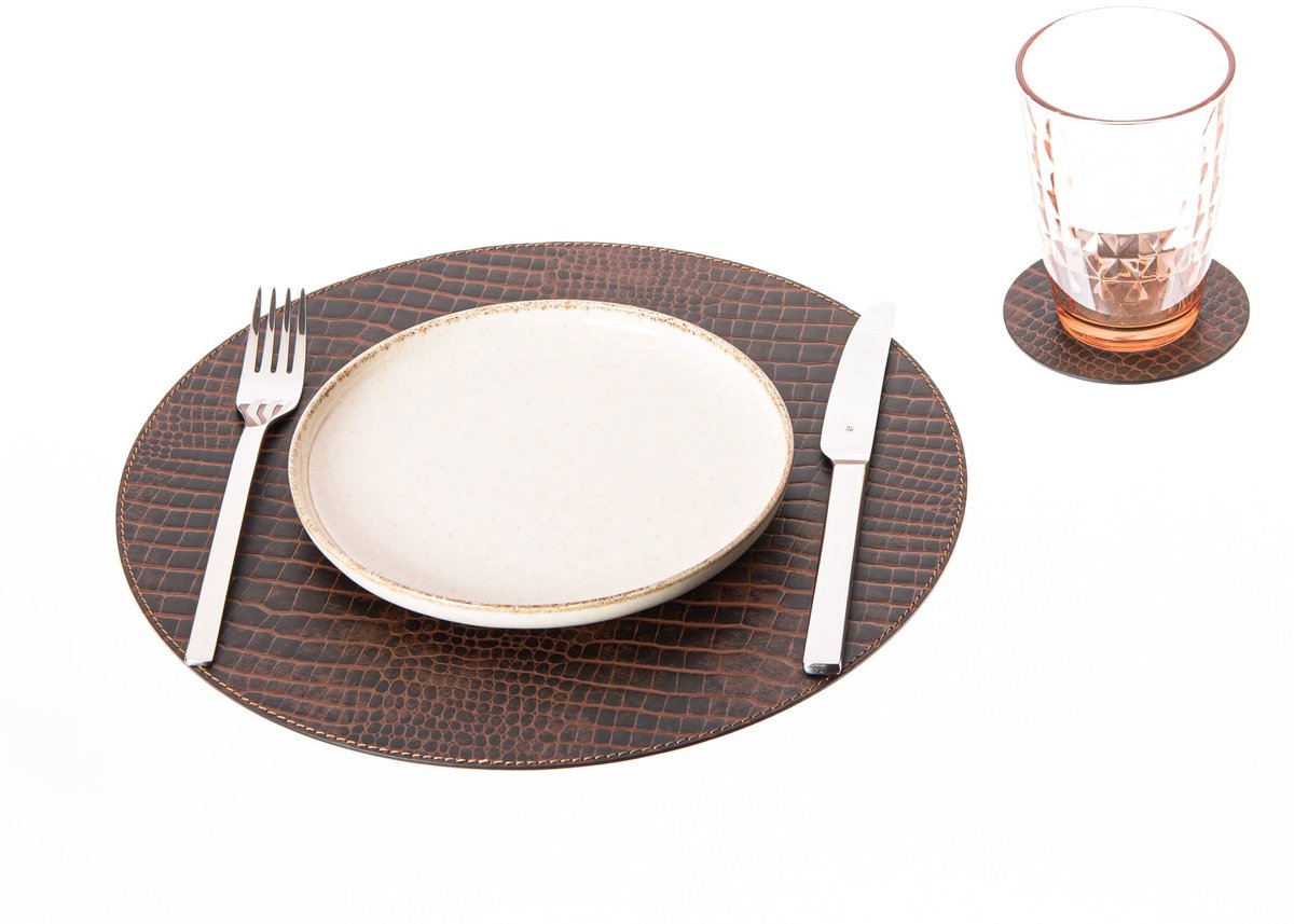 Elzusha - Set van 4 Ronde Placemats en Coasters - 33 cm en 10 cm