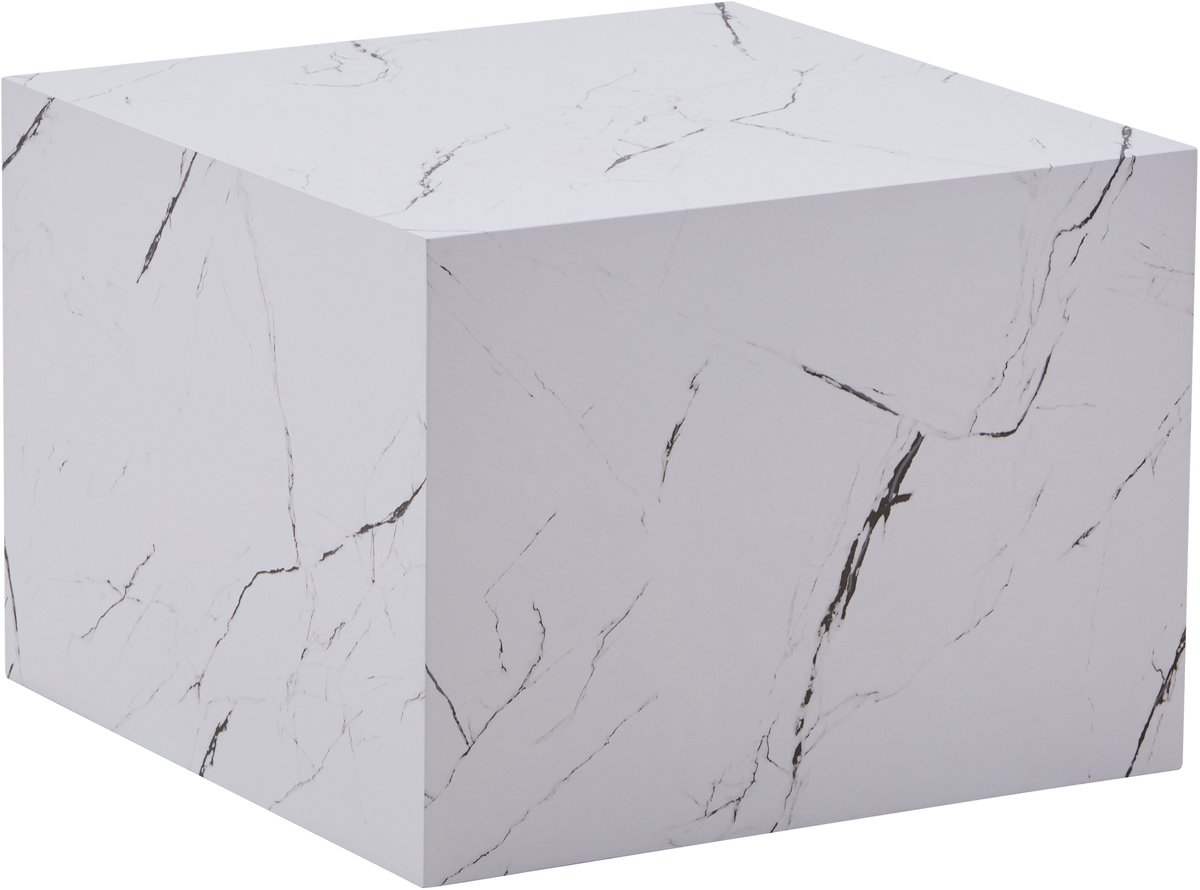 Padiro rechthoekige bijzettafel 55 x 40 x 55 cm - wit - Modern Marmerpatroon - MDF