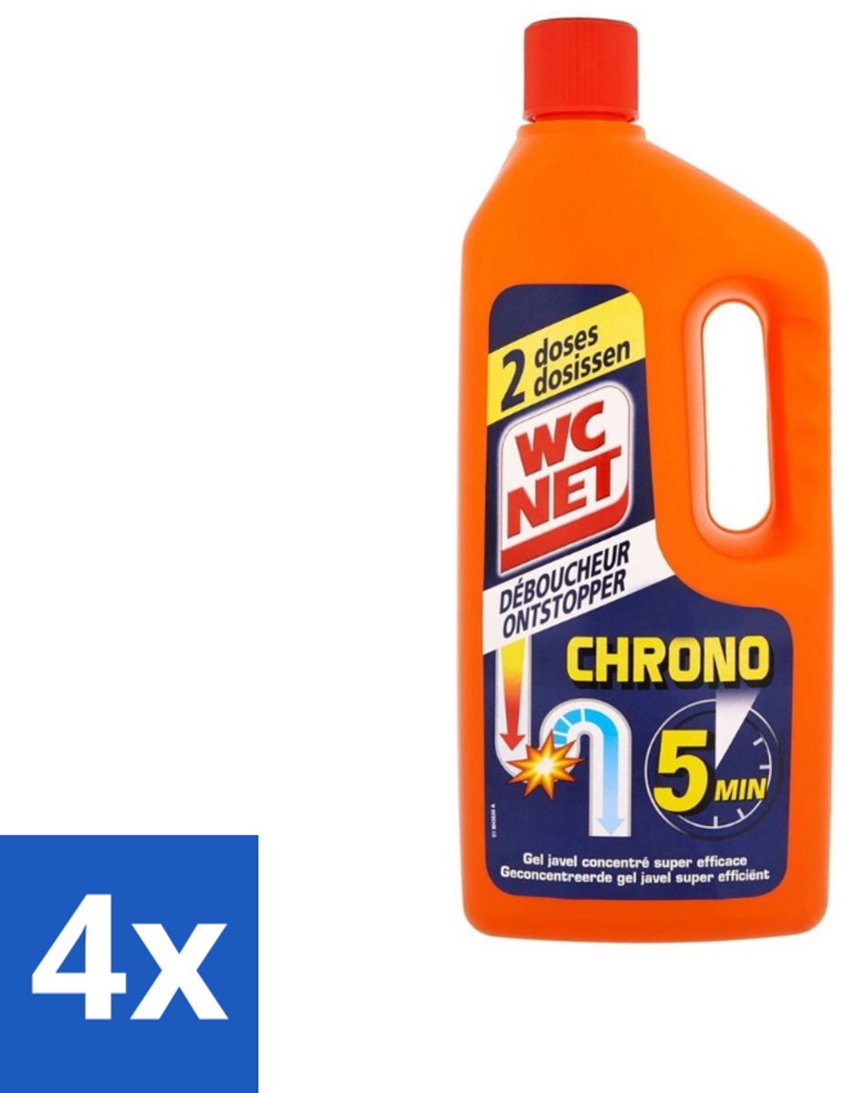 4 x WC Net - Ontstopper - Gel - Werkt Binnen 5 Minuten - 2 Dosissen - 1 Liter - Toilet Ontstopper - Verstopping Oplossen - Snel Werkende Ontstopper - Ontstopper Gel - Leidingen Beschermen