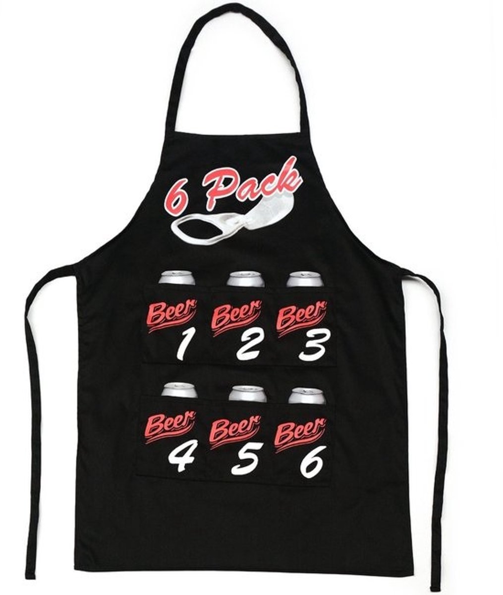 MTTProducts Schort - 6 Pockets - Leuk en Praktisch - Zwart - Bierhouder - Ideaal voor Barbecue - Mannen