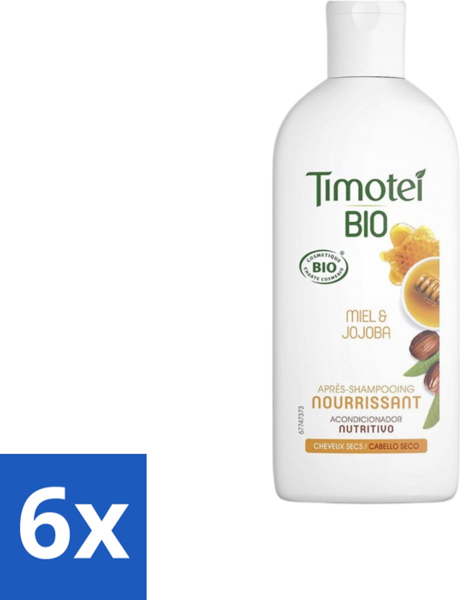 6 x Timotei - Crèmespoeling - Honing & Jojoba - Biologisch - Droog Haar & Droge Hoofdhuid - 250 ml - Biologische Shampoo - Haarverzorging Droog Haar - Conditioner Droog Haar - Jojoba Olie Haar - Honing Haar