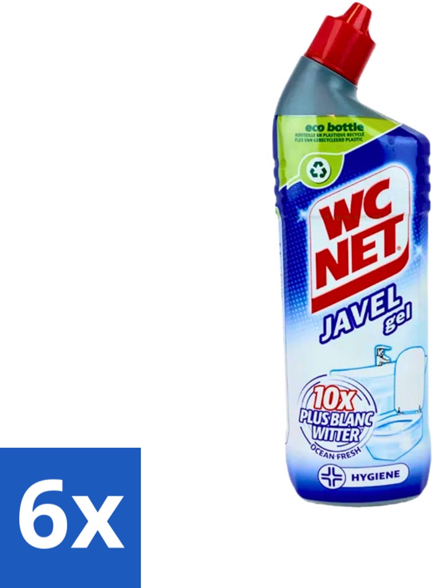 6 x WC Net - Toiletreiniger - Gel - Ocean Fresh - Gerecycled Materiaal - 750 ml - Toilet Schoonmaak - Toilet Reiniger - Wc Reiniger - Toilet Glans - Wc Gel