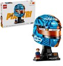 LEGO McLaren Oscar Piastri helm, met oranje/blauw patroon, vizier, 'OSCAR' en 'Dropbox' logo's.