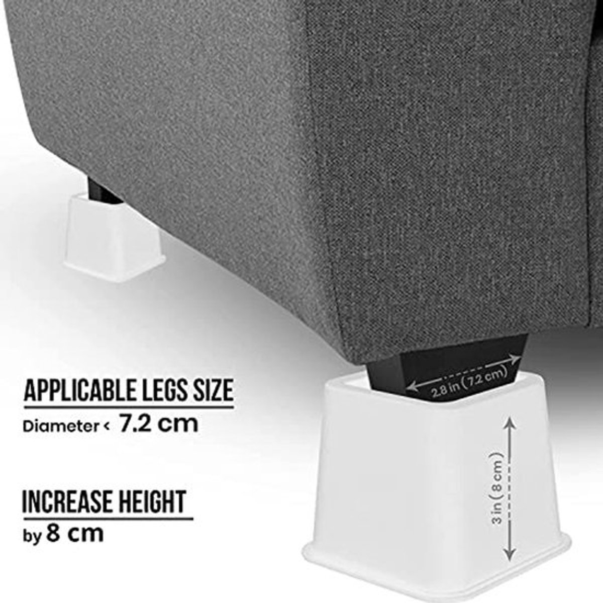 Verstelbare Meubelverhogers 8-delig - Ideaal voor Bed, Tafel, Stoel en Bank - Creëer Extra Opbergruimte - Hoogte 3 tot 8 inch - Wit