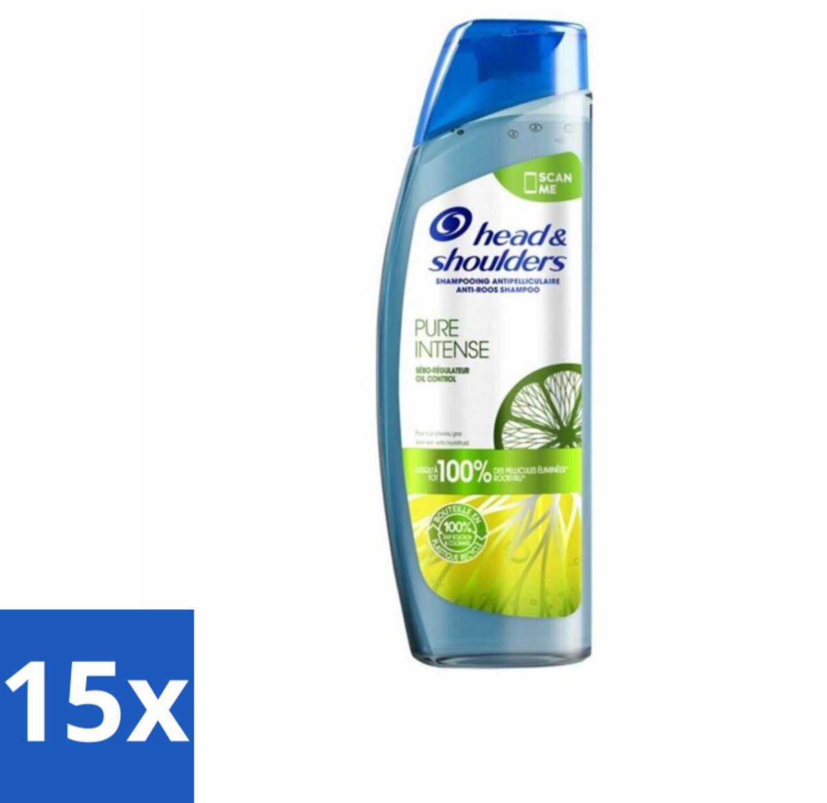 Head & Shoulders - Anti-Roos Shampoo - Pure Intense - Oil Control - 250 ml - Bulkverpakking - 15 stuks