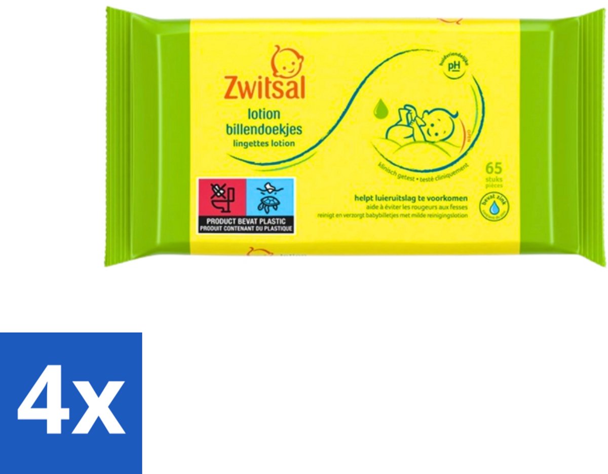 Zwitsal - Babyverzorging - Billendoekjes Lotion - Voor de Gevoelige Babyhuid - 65 Doekjes - Voordeelverpakking - 4 stuks