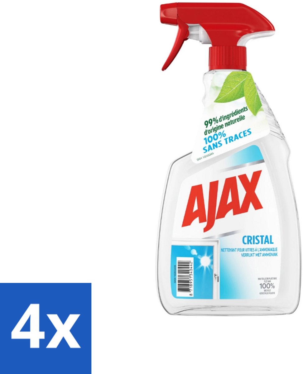 Ajax - Ruitenreiniger - Cristal - Spray Met Ammoniak - 750 ml - Voordeelverpakking - 4 stuks