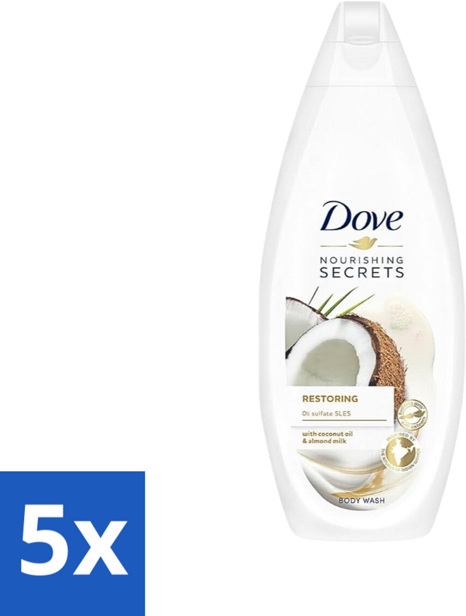 Dove Nourishing Secrets - Douchegel - Kokosolie & Amandel melk - Sulfaatvrij - 250 ml - Bulkverpakking - 5 stuks