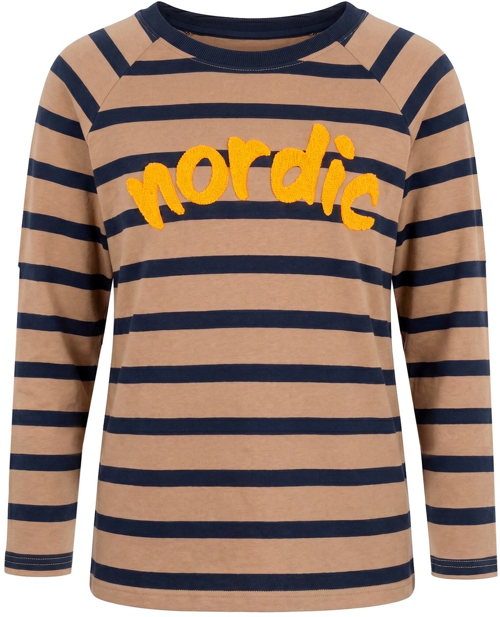 Laurasøn - Dames - Sweatshirt gestreept ronde hals lange mouwen - Walnoot - Maat 40+