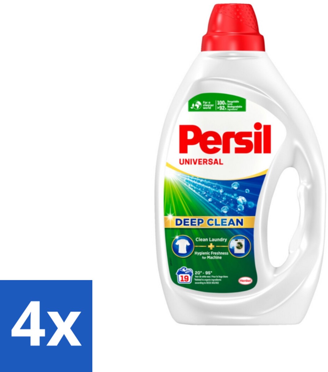 4 x Persil Universal - Deep clean - Vloeibaar Wasmiddel - Witte en Gekleurde Was - 19 Wasbeurten - Wasmiddel - Vloeibaar Wasmiddel - Persil - Vlekken Verwijderen - Wasmachine Reinigen