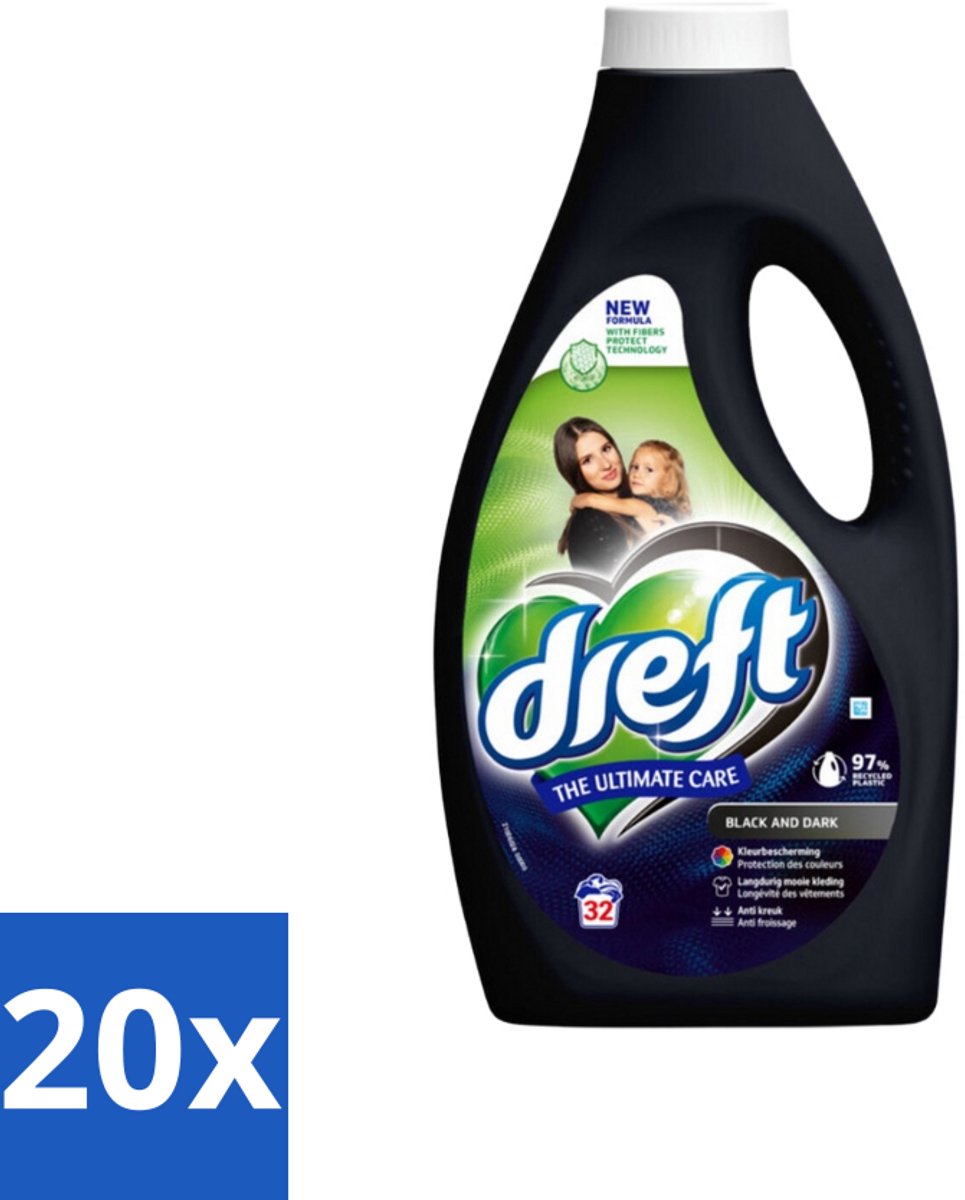 Dreft Vloeibaar Wasmiddel Zwart & Donker 32 Wasbeurten 1,4 liter - Bulkverpakking - 20 stuks