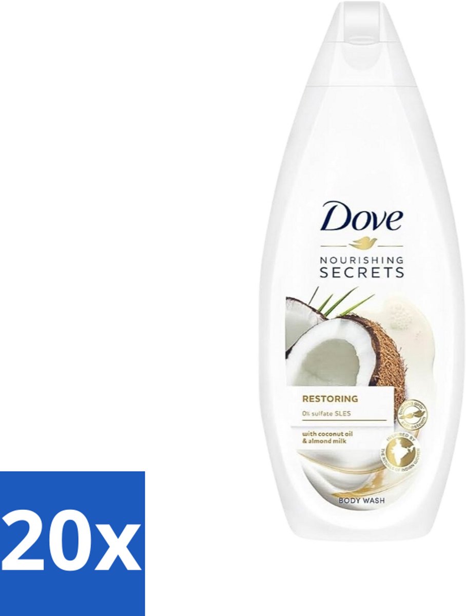 Dove Nourishing Secrets - Douchegel - Kokosolie & Amandel melk - Sulfaatvrij - 250 ml - Bulkverpakking - 20 stuks