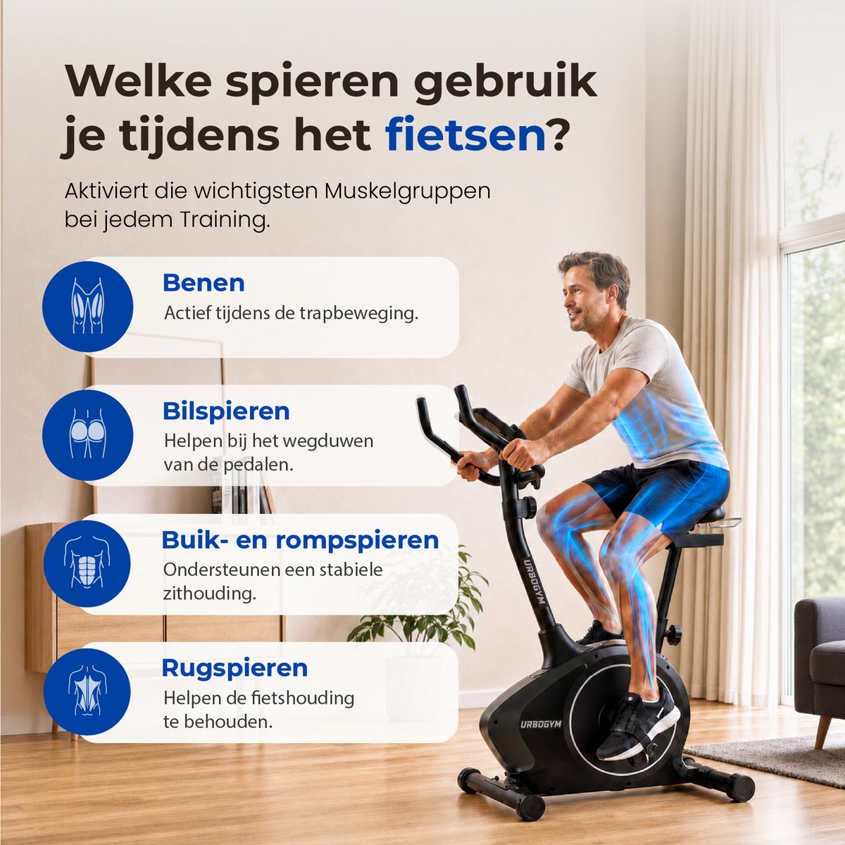 URBOGYM ARGO SILVER Hometrainer - Magnetische Fitnessfiets - 8 Weerstandsniveaus - Vliegwiel 6 kg - Max. 130 kg - Grijs