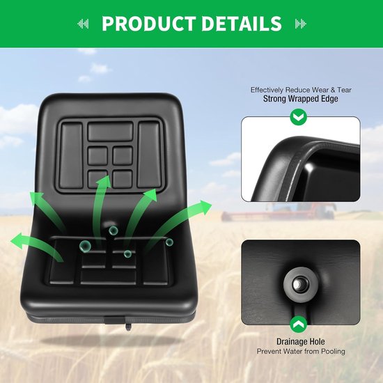 Tractorstoel - Gazonmaaier zitting - Comfortabel zitten - Flexibel verstelbaar - Max 100 kg - Zwart — afbeelding 2