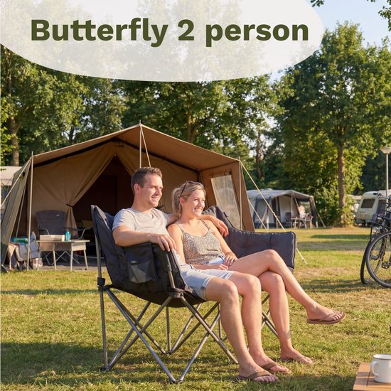 TRVLMORE Campingstoel - Opvouwbaar - 2-Persoons - 240KG Draagvermogen - Incl. Draagtas - Vlinderstoel - Kampeerstoel - Vouwstoel - Grijs van Merkloos — afbeelding 2