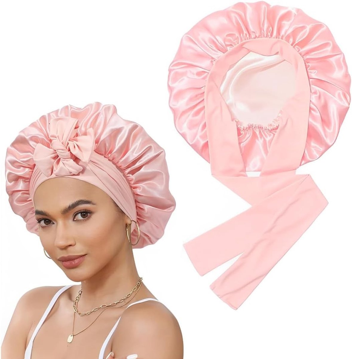 Nachthaarkap - Roze - Zijde - Voor Bescherming van Lang Haar tijdens het Slapen