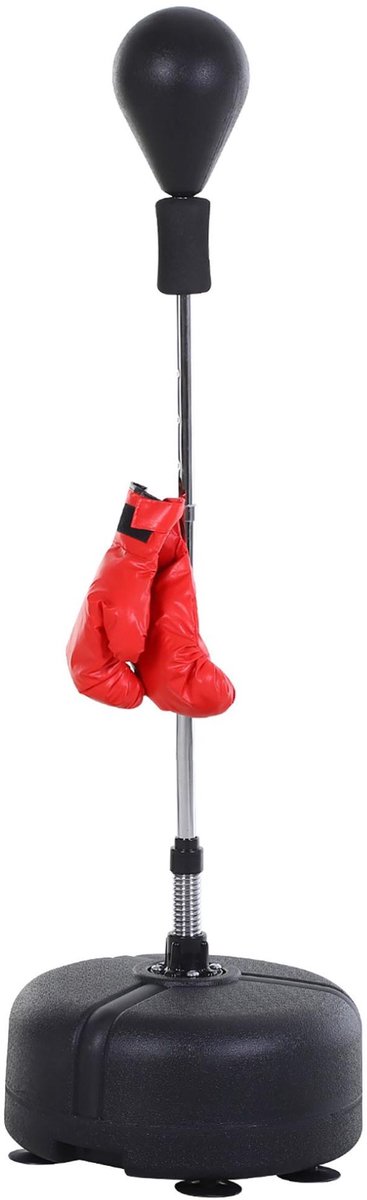 REDOM - Boksbalset - Staand model - Verstelbare hoogte - Met handschoenen - Voor training - PU - Zwart - 48 x 136-154 cm