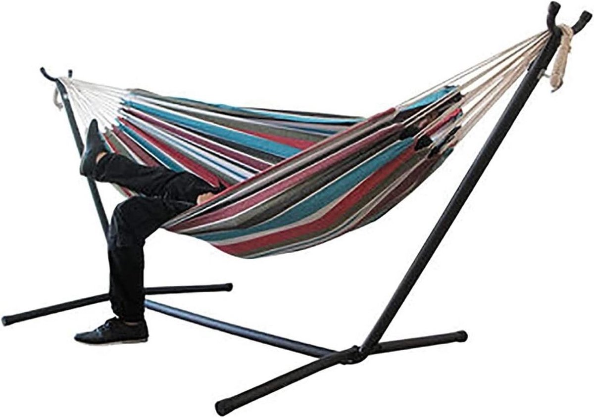 Hangmat met standaard - Schommelstoel buiten - Ontspannen in de tuin - Anti-rollover ontwerp - 350 kg draagvermogen - Kleur 3