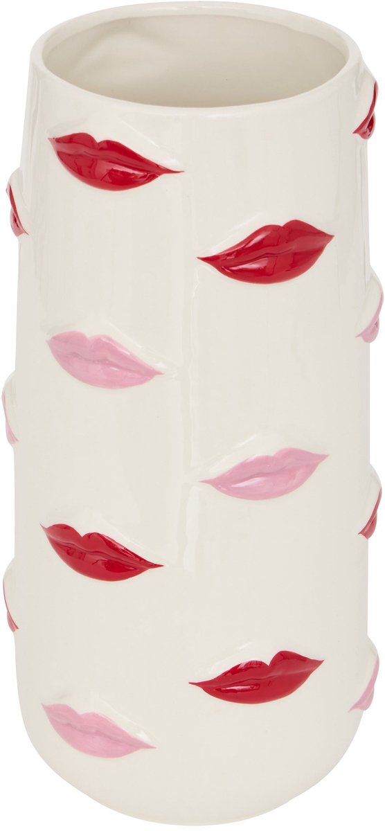 Atmosphera Vaas met Lippen - Ø14xH28cm - Wit/Rood