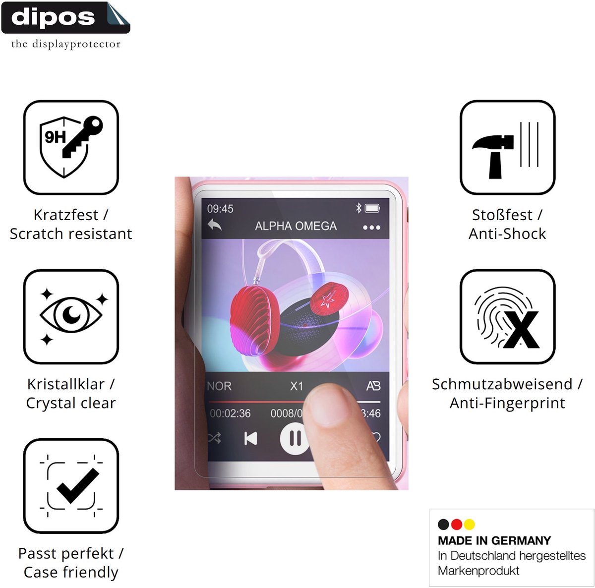 dipos – 2x Pantserfolie geschikt voor Oilsky M1 MP3-Player | 9H Screenprotector