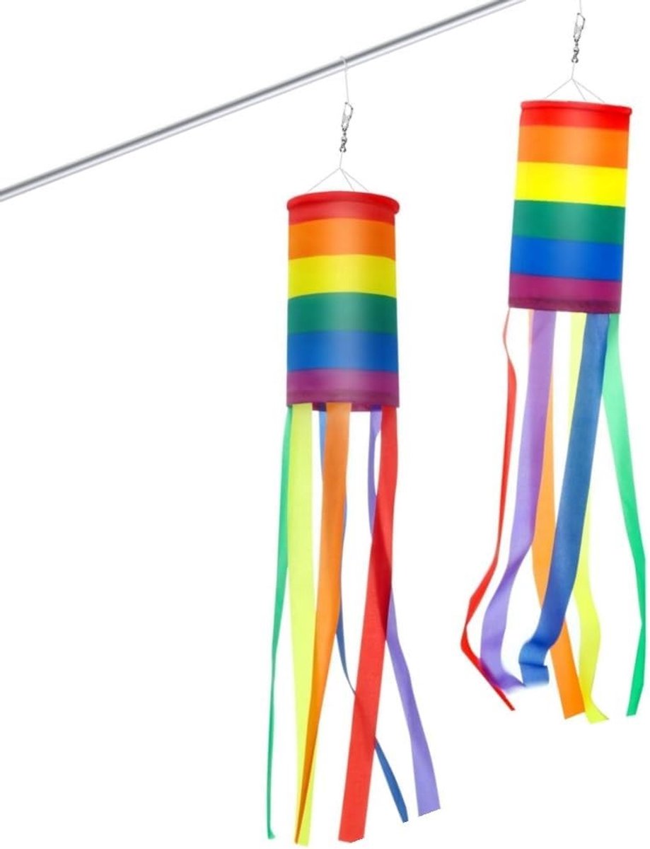 Kleurrijke Regenboog Windzak voor Buiten, Wind- en Waterdicht, Tuin- en Balkondecoratie, Set van 2, 100 x 10 cm
