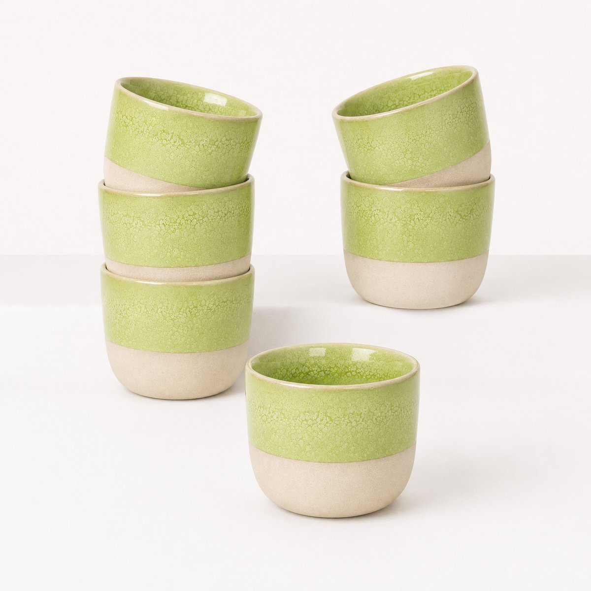Proefer 6x Groen Keramieken Koffiekopjes – 150ml – Steengoed Kopjes met Glazuur – Vaatwasser- & Magnetronbestendig – Moderne Koffie en Thee Kopjes