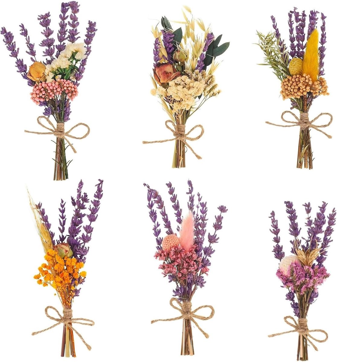 6 Bossen Gedroogde Bloemen, Mini Boeketten voor Ambachten, Natuurlijke Decoratie, Persbloemen en DIY Projecten met Paarse Accenten