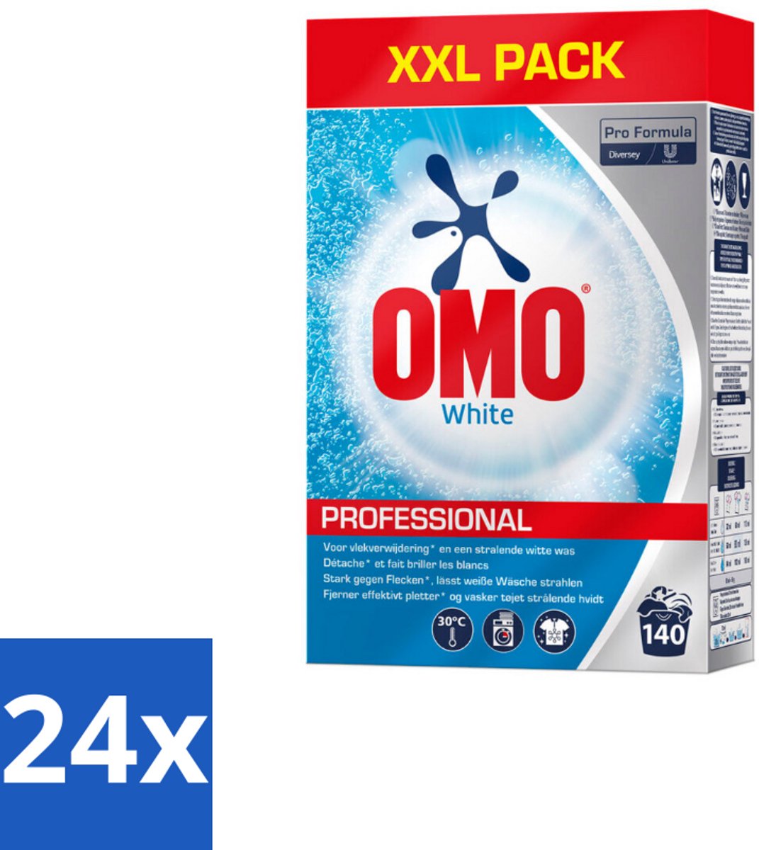 Omo Professional – Wasmiddel Poeder – Witte Was – 140 Wasbeurten – Pro Formula – 7 kg - Voordeelverpakking - 24 stuks