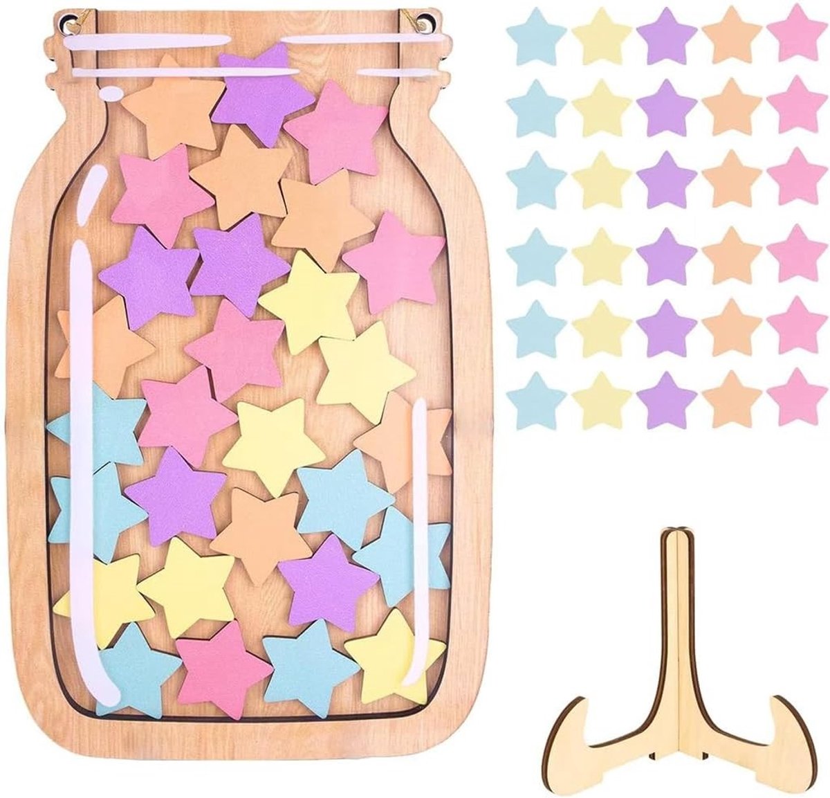 25 Sterren Beloningssysteem voor Kinderen, Houten Sterrenfles voor Klas en Thuis, Incentive Box voor Goed Gedrag en Motivatie