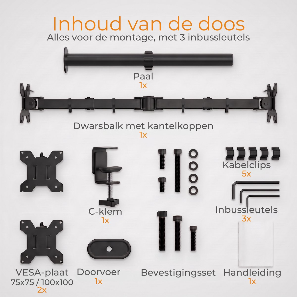 Douxe Monitor Arm 2 Schermen - Dubbele Monitor Beugel 13-32 Inch - Draai-, Kantel- en Zwenkbaar - Zwart - DXM2S thumbnail 3