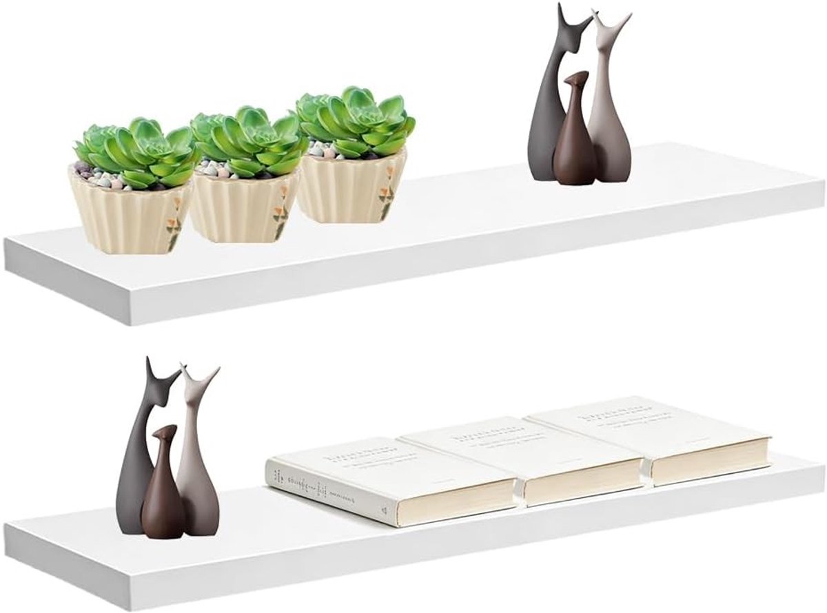 Moderne zwevende wandplank 2-laags 40 x 15 cm voor foto’s, boeken en decoratie in slaapkamer, keuken, kantoor en woonkamer