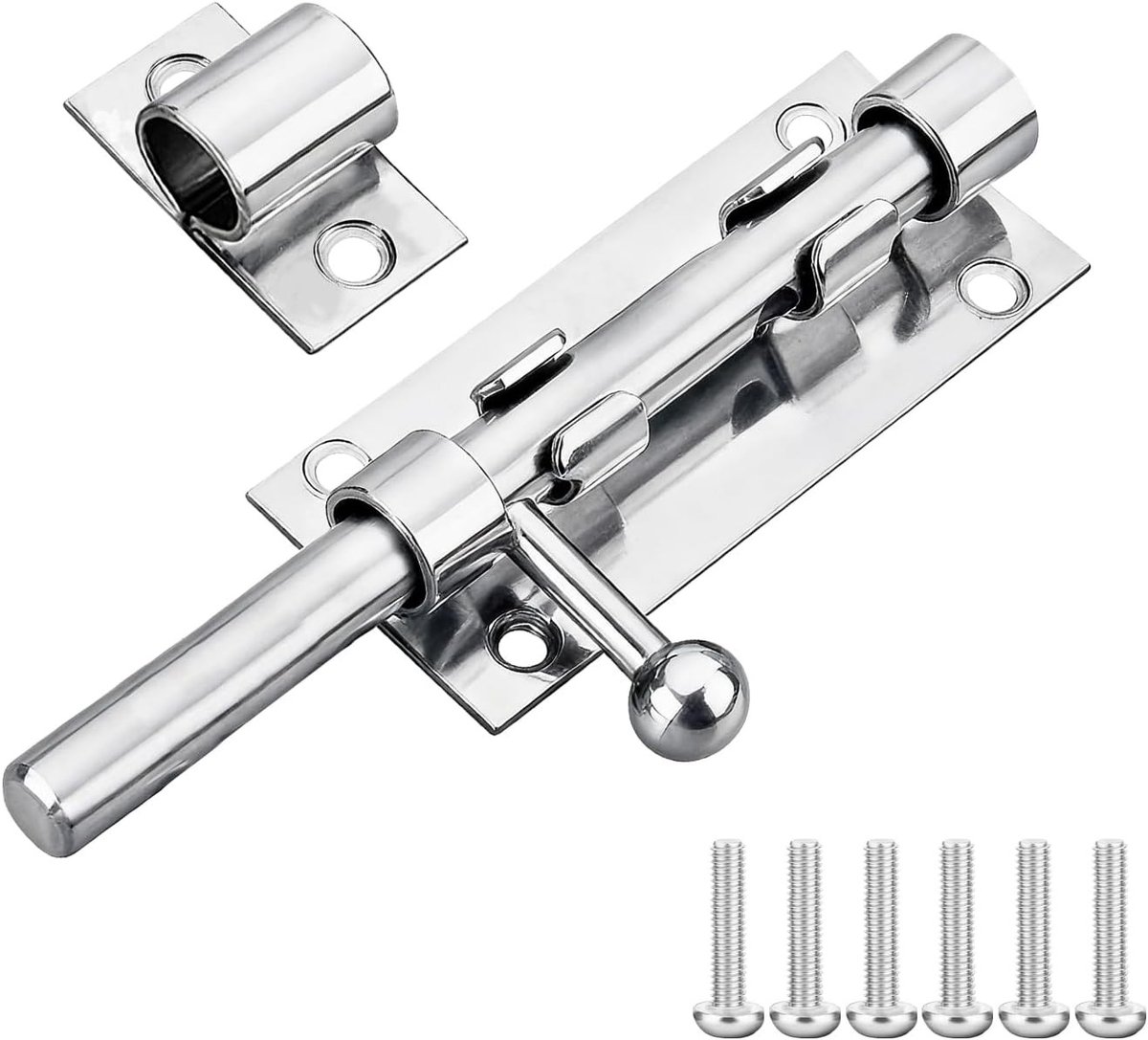 Zware RVS Schuifgrendel 100mm met Hangslotopening voor Houten Poorten en Buitendeuren, Duurzaam en Betrouwbaar