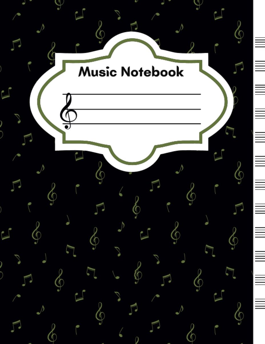 Music Notebook black / olive green: Music Writing Notebook for Adults and Kids 120 pages Standard -Pentagram Notebook - ShopVlot