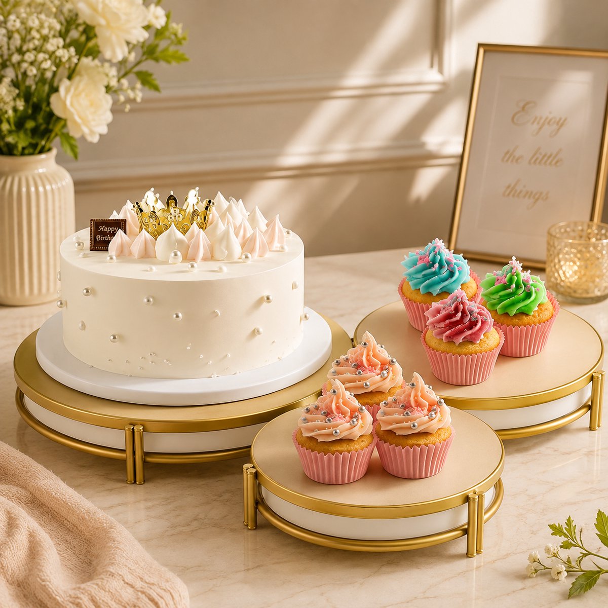 Set van 3 metalen taartstandaards - 20, 25 en 30 cm - Cupcake displayrekken voor bruiloft, verjaardag en feest