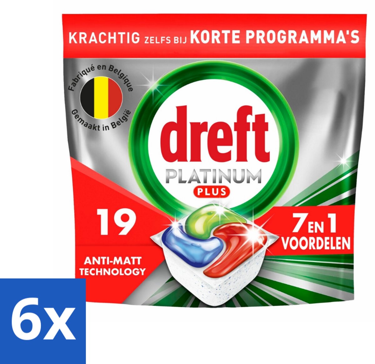 6 x Dreft - Vaatwastabletten - Platinum Plus All-in-One - Krachtige reiniging - 19 Tabletten - Vaatwastabletten - Vaatwasser Capsules - Glans - Schoonmaak - Vetverwijdering