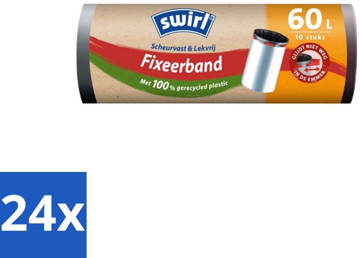 Swirl – Pedaalemmerzakken – 60 L – Fixeerband – 10 zakken - Voordeelverpakking - 24 stuks