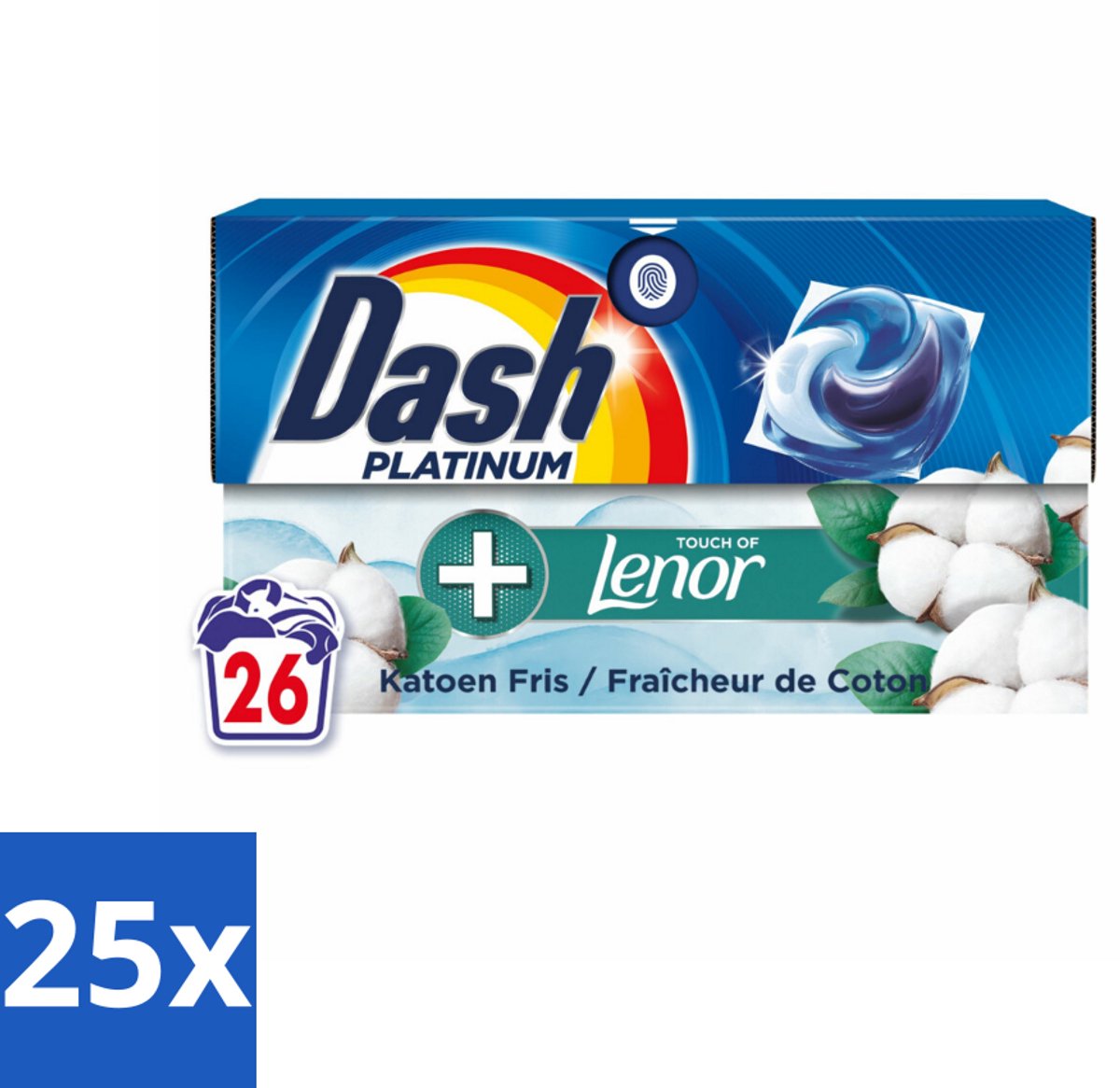 Dash – Wasmiddelcapsules – 4in1 Pods Katoen Fris – 26 capsules - Bulkverpakking - 25 stuks