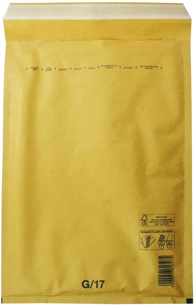 Luchtkussen enveloppen A4 - 17/G - 350 x 250 mm - 10 stuks - HK zelfklevend met plakstrip - Bruin - Netuno