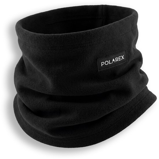 Zwarte fleece nekwarmer met POLAREX logo op een label.