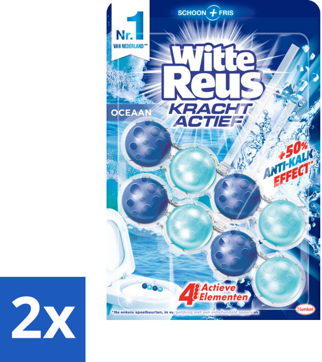 2 x Witte Reus - Kracht Actief WC Blok - Oceaan Boost - 2 Toiletblokken - Toilet Schoonmaak - Toiletblok - Frisse Geur - Oceaan Geur - Reinigingstechnologie