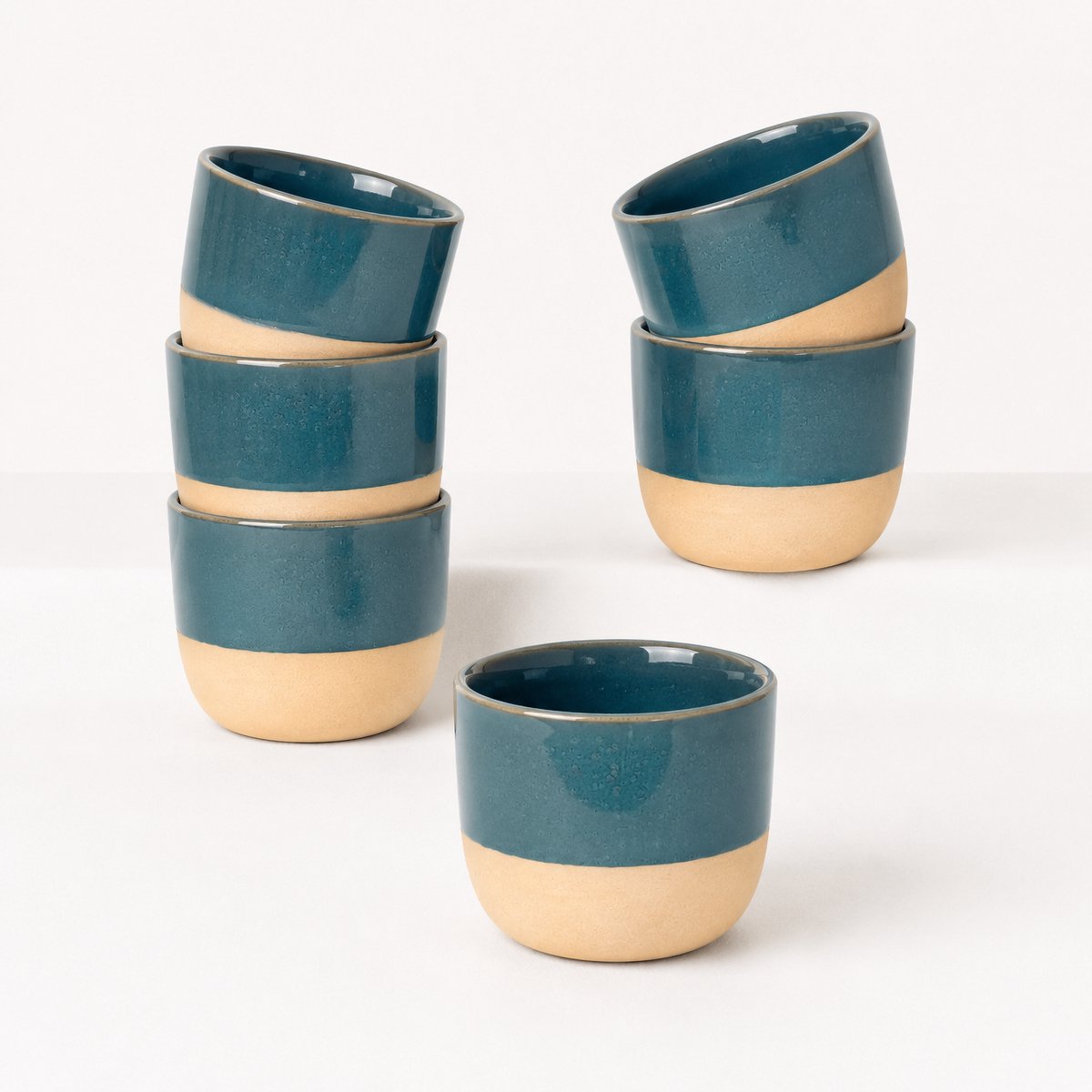Proefer 6x Cyan Keramieken Koffiekopjes – 150ml – Steengoed Kopjes met Glazuur – Vaatwasser- & Magnetronbestendig – Moderne Koffie en Thee Kopjes