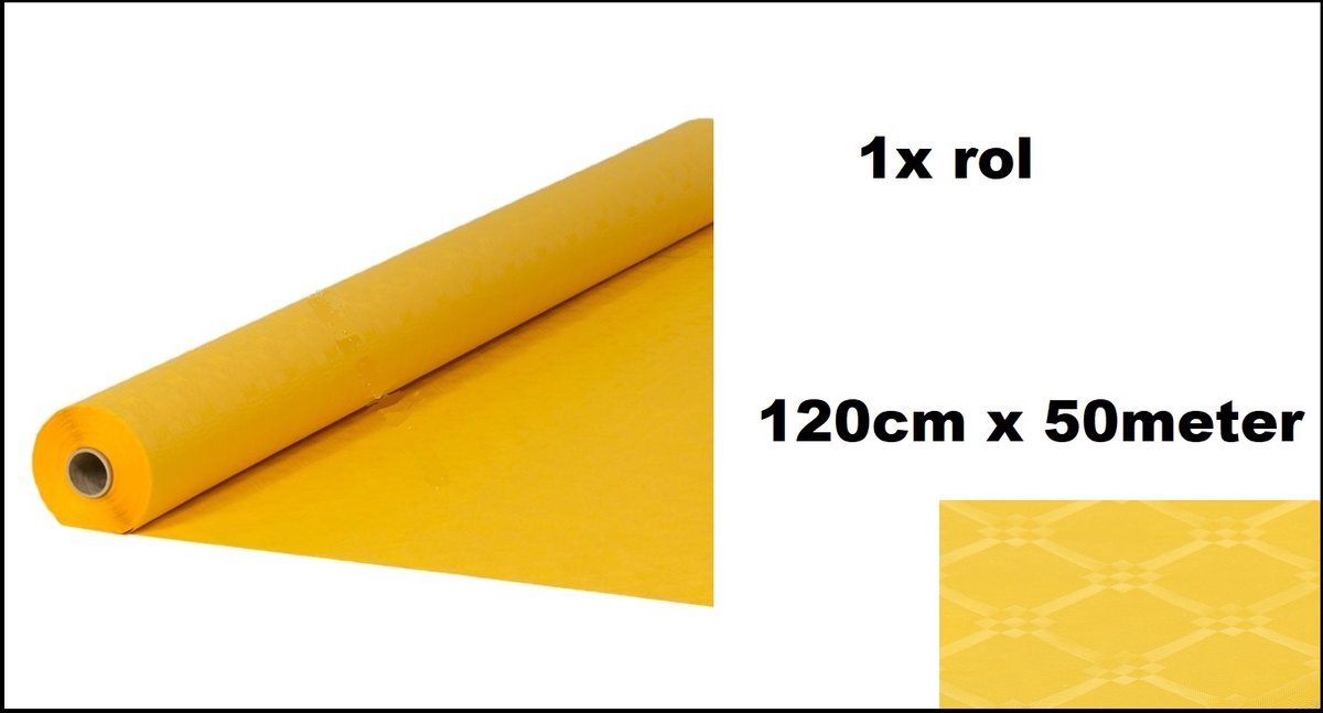 1x Luxe Tafel kleed op rol goud geel 120cm x 50meter - Papier - Zelf op maat te knippen - Kerst Tafelkleed op rol tafel dekken rol gala huwelijk thema feest kerst festival restaurant food