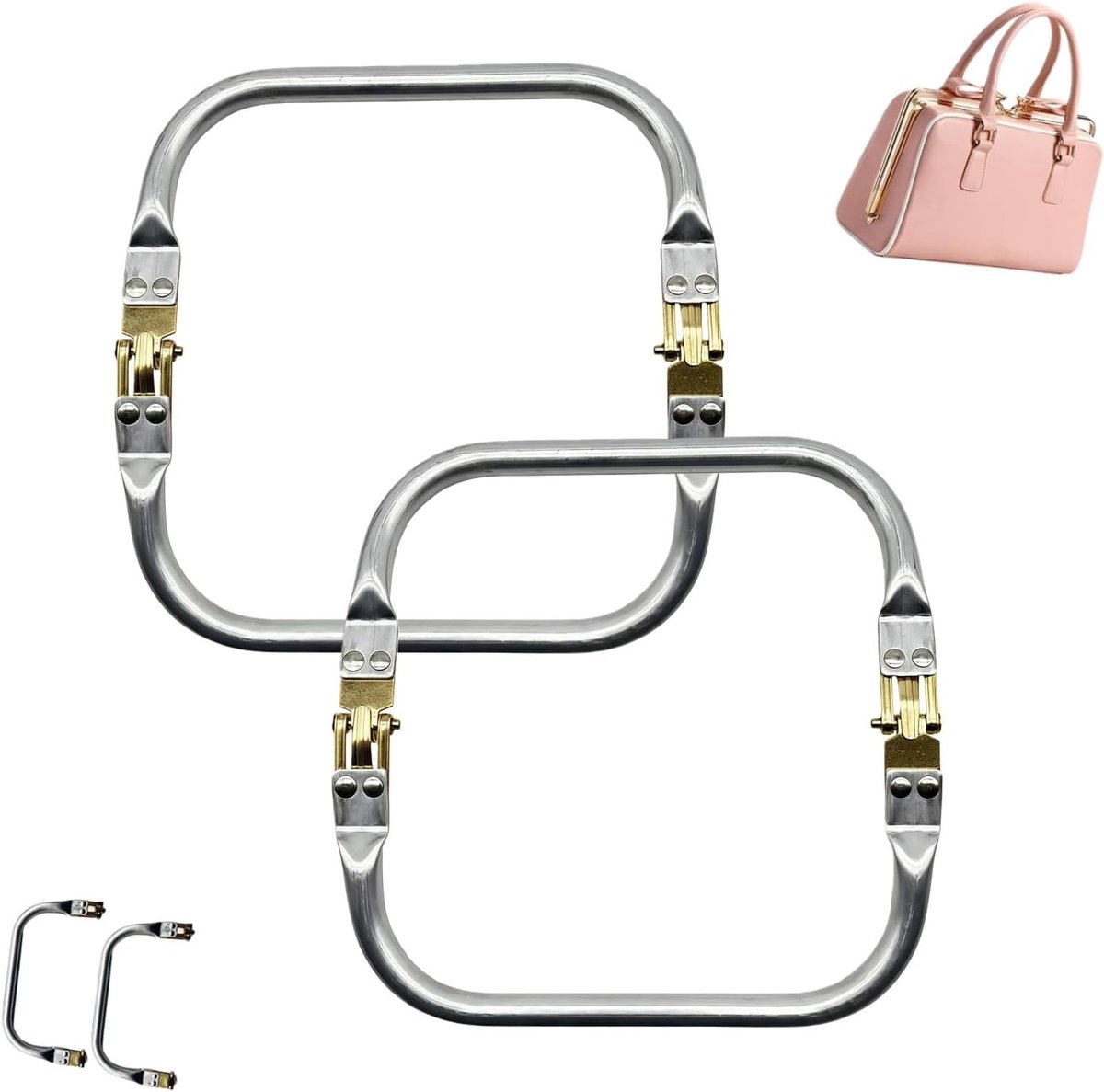 Set van 2 Metalen Tasframes met Aluminium Sluitingen en Handgrepen voor Handtassen, U-vormige Binnenhandgreep voor DIY Projecten en Haak Tassen